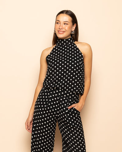 JULIE DOT HALTER TOP ZWART