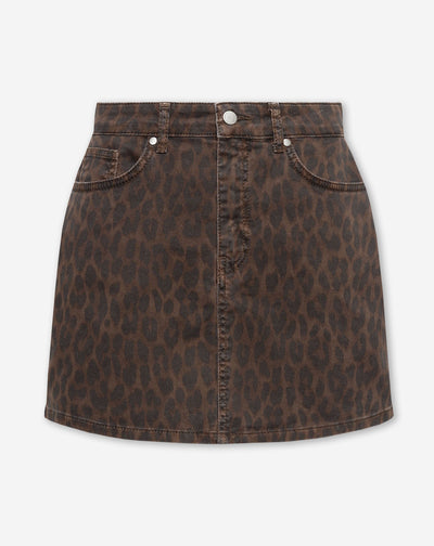 LEOPARD COMFORT DENIM SKIRT BRUIN