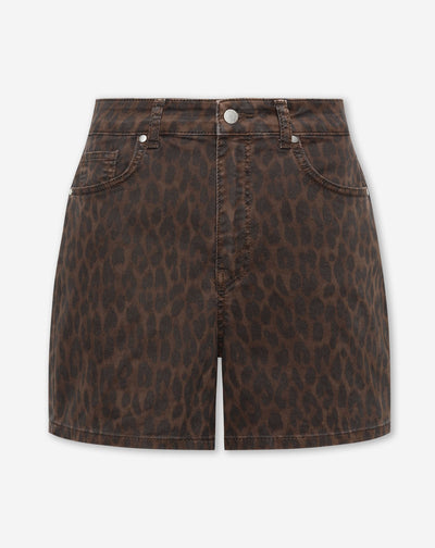 LEOPARD COMFORT DENIM SHORT BRUIN