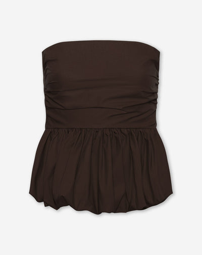 COTTON PEPLUM BUBBLE HEM TOP DONKERBRUIN