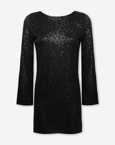 LINCY SEQUINS BACK BOW DRESS ZWART