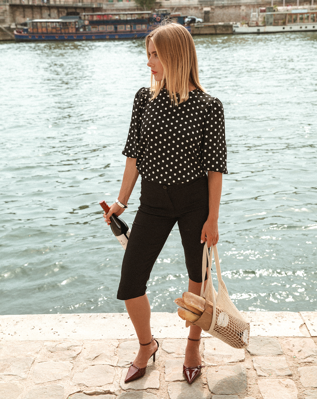 JULIE DOT PUFF SLEEVE TOP ZWART