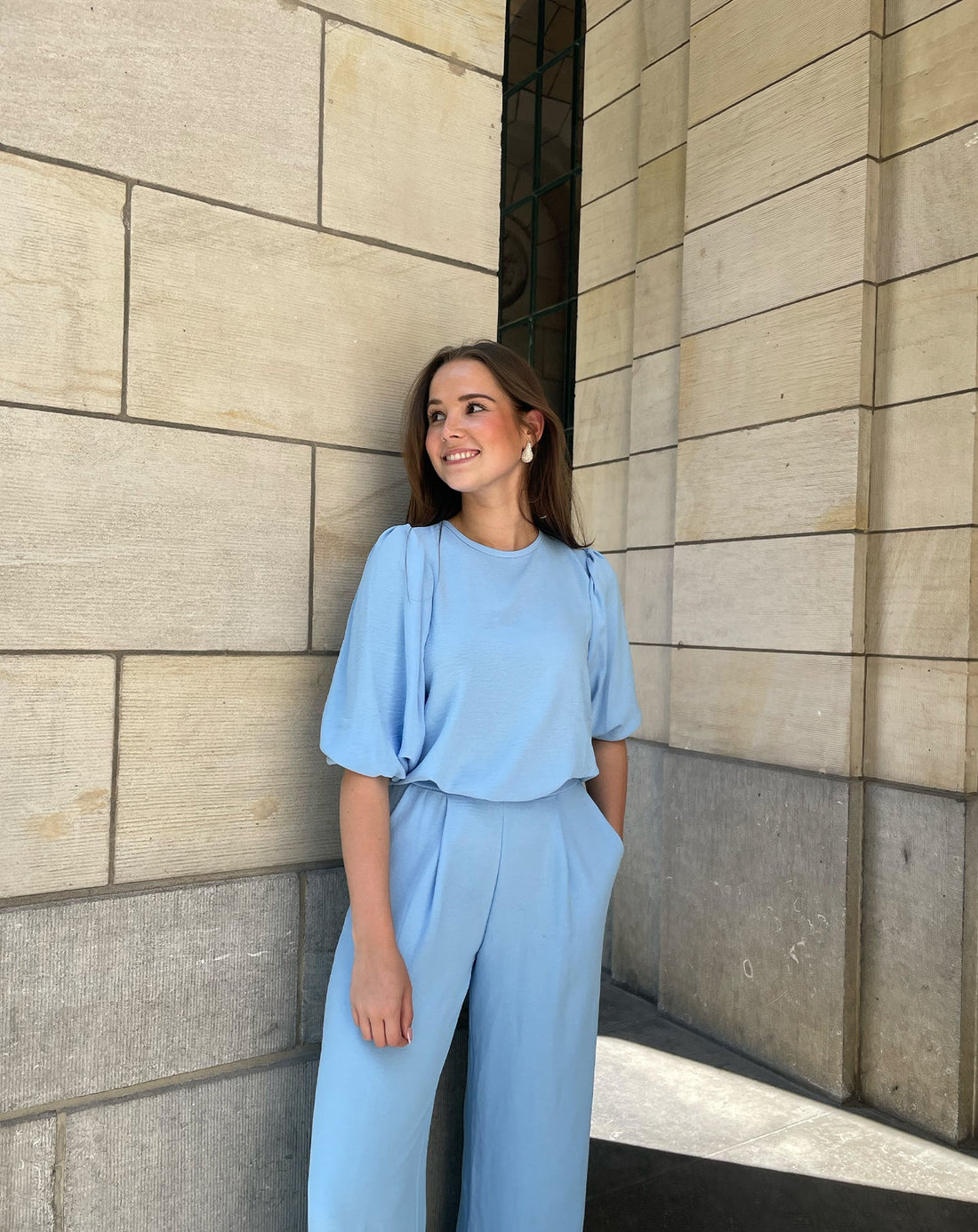 JULIE PUFF SLEEVE TOP LICHTBLAUW