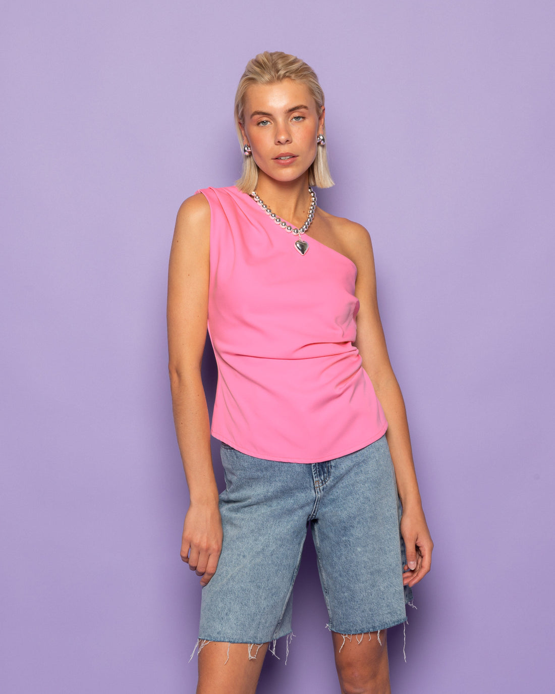 SOFIA ONE SHOULDER RUCHED TOP ROZE