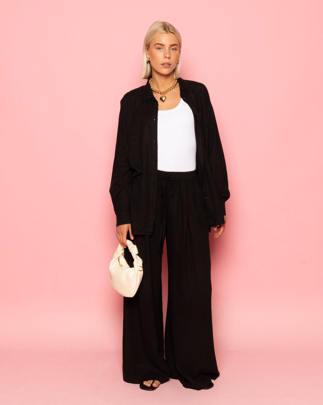 CARMEN LINEN WIDE LEG PANTS TALL ZWART