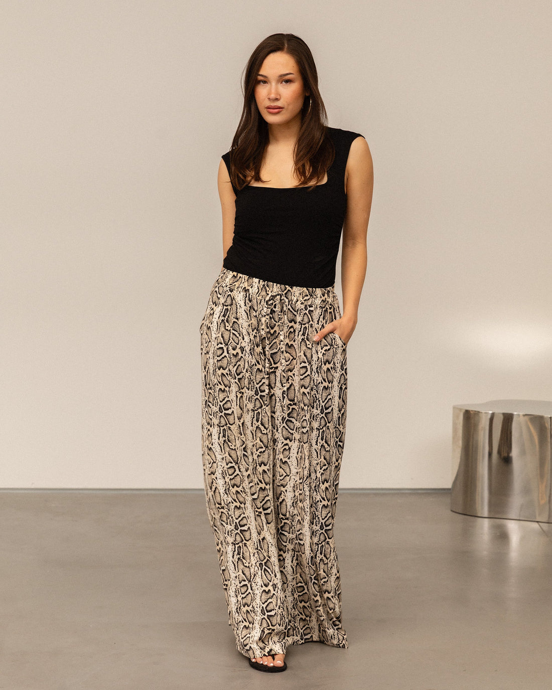 JULIE SNAKE WIDE LEG PANTALON BEIGE