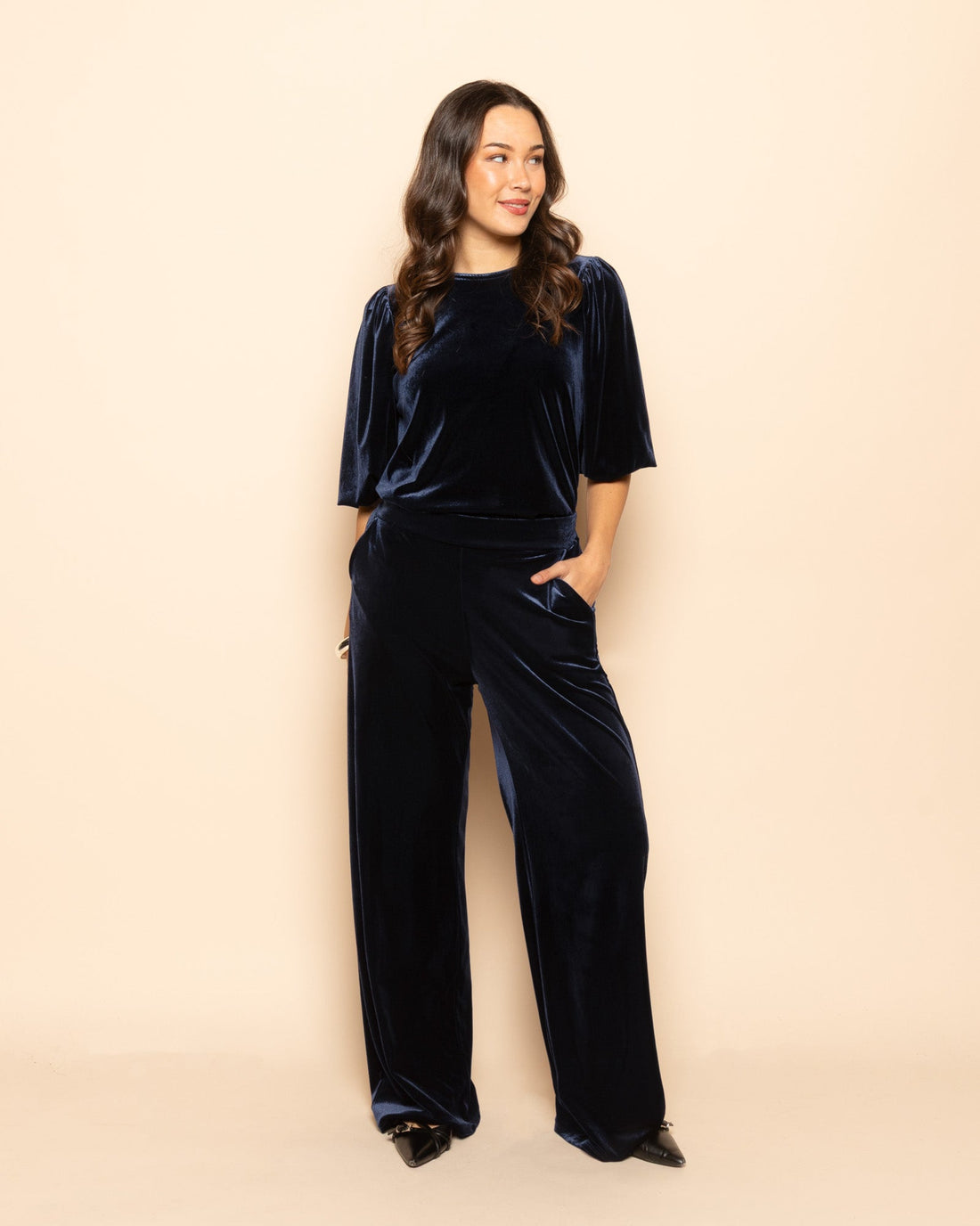 JULIE VELVET PANTALON MARINEBLAUW