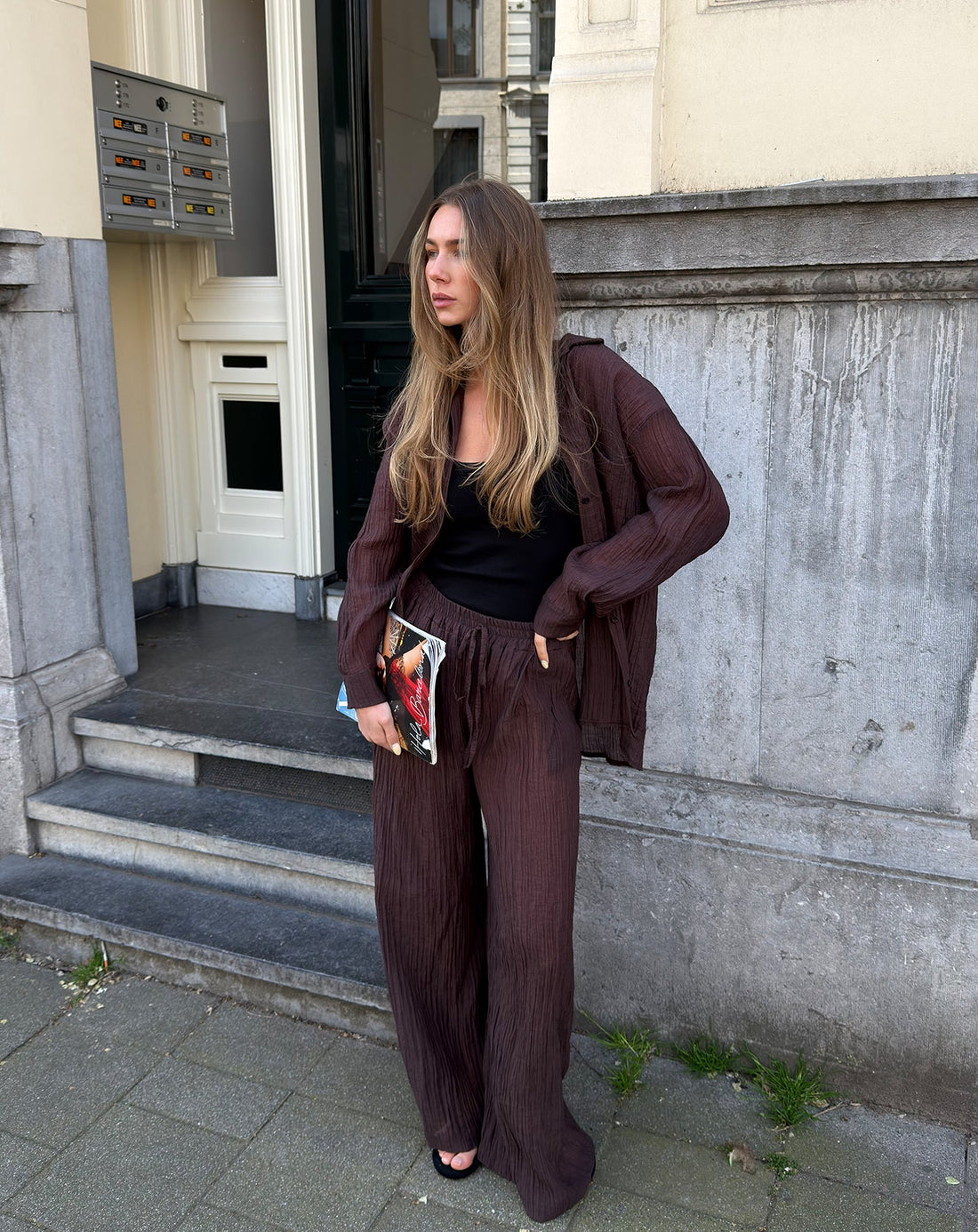 FANCY CHIFFON WIDE LEG PANTS BRUIN