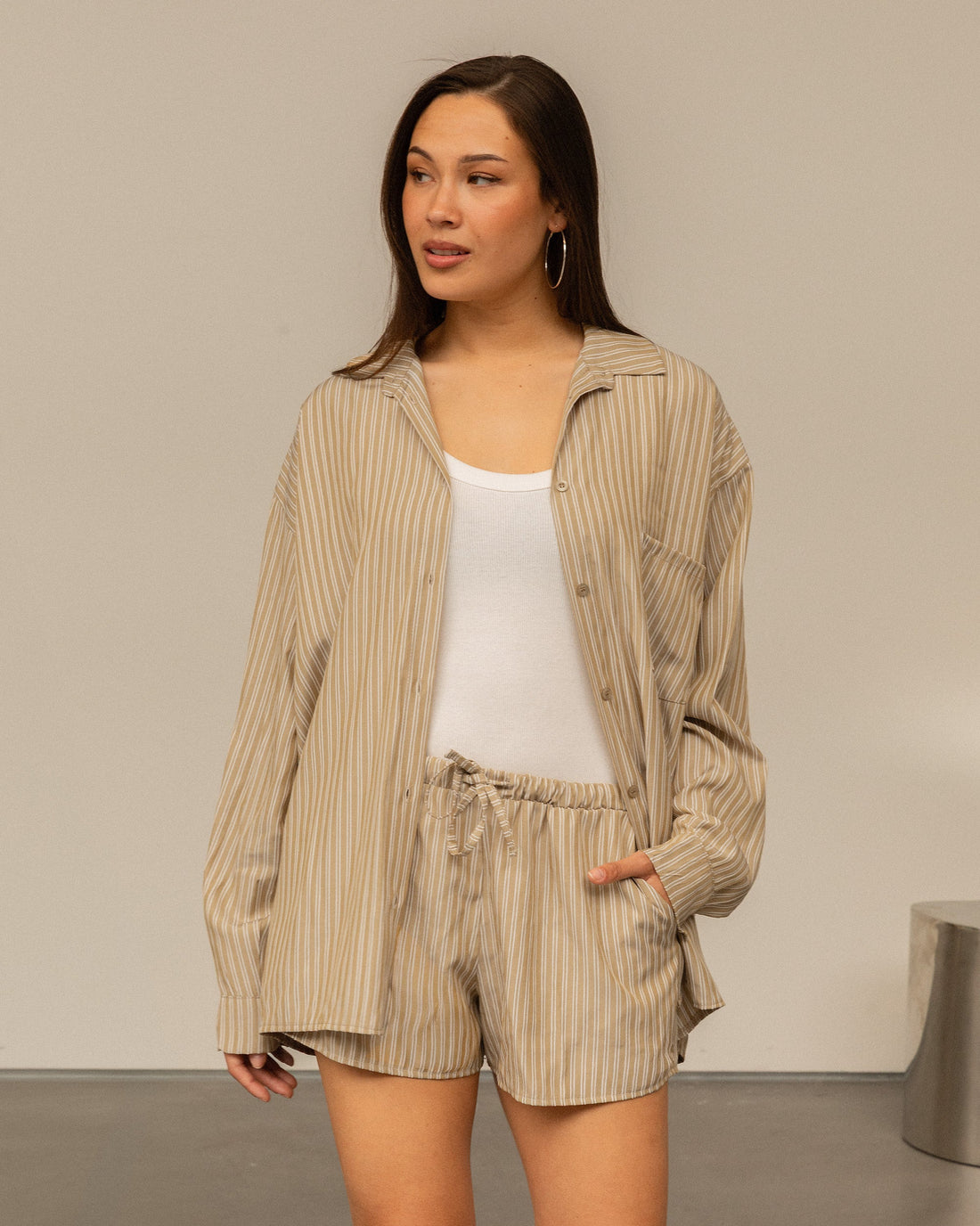 LILEY STRIPE OVERSIZED BLOUSE OLIJFGROEN