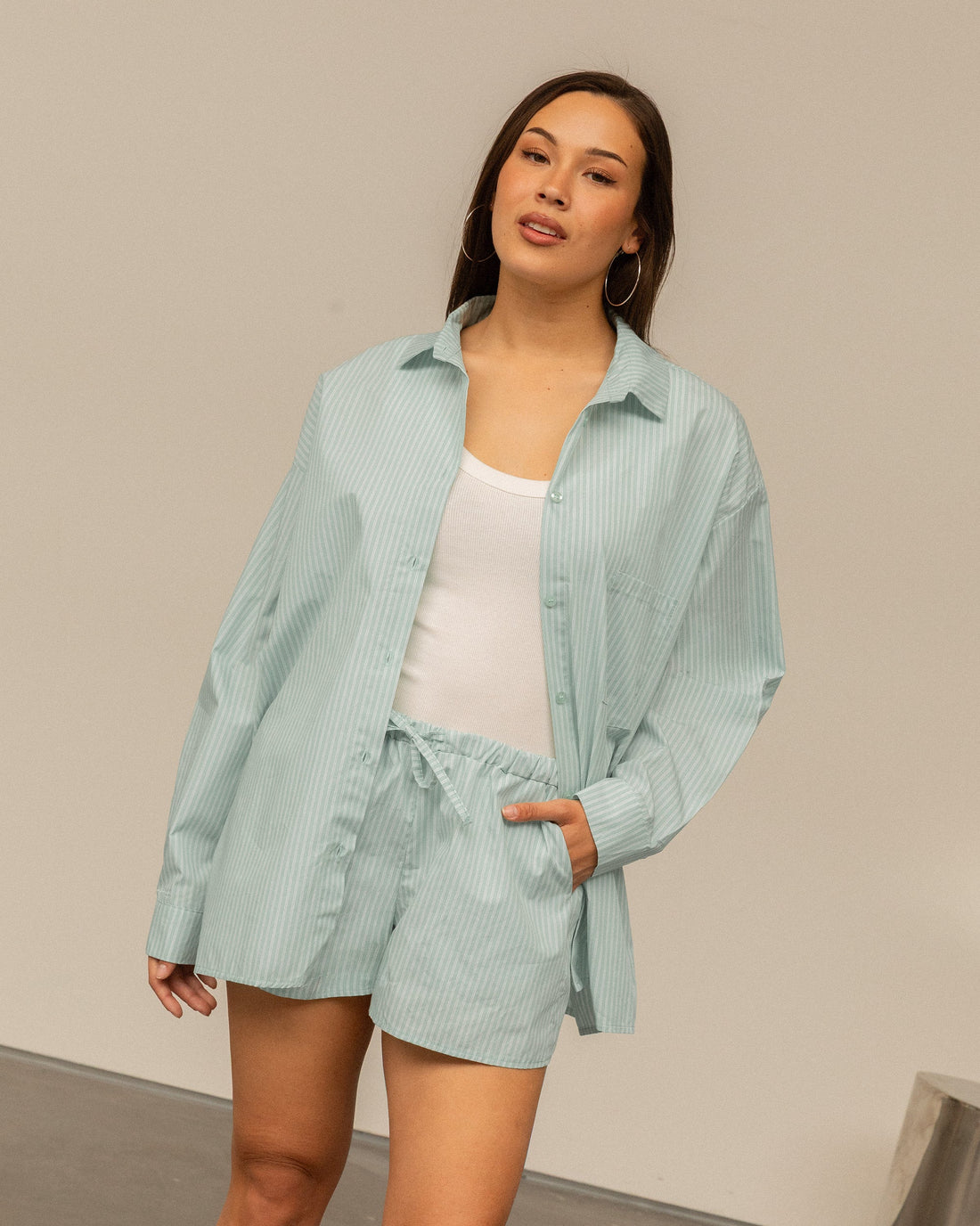 BESSY STRIPE OVERSIZED BLOUSE LICHTGROEN