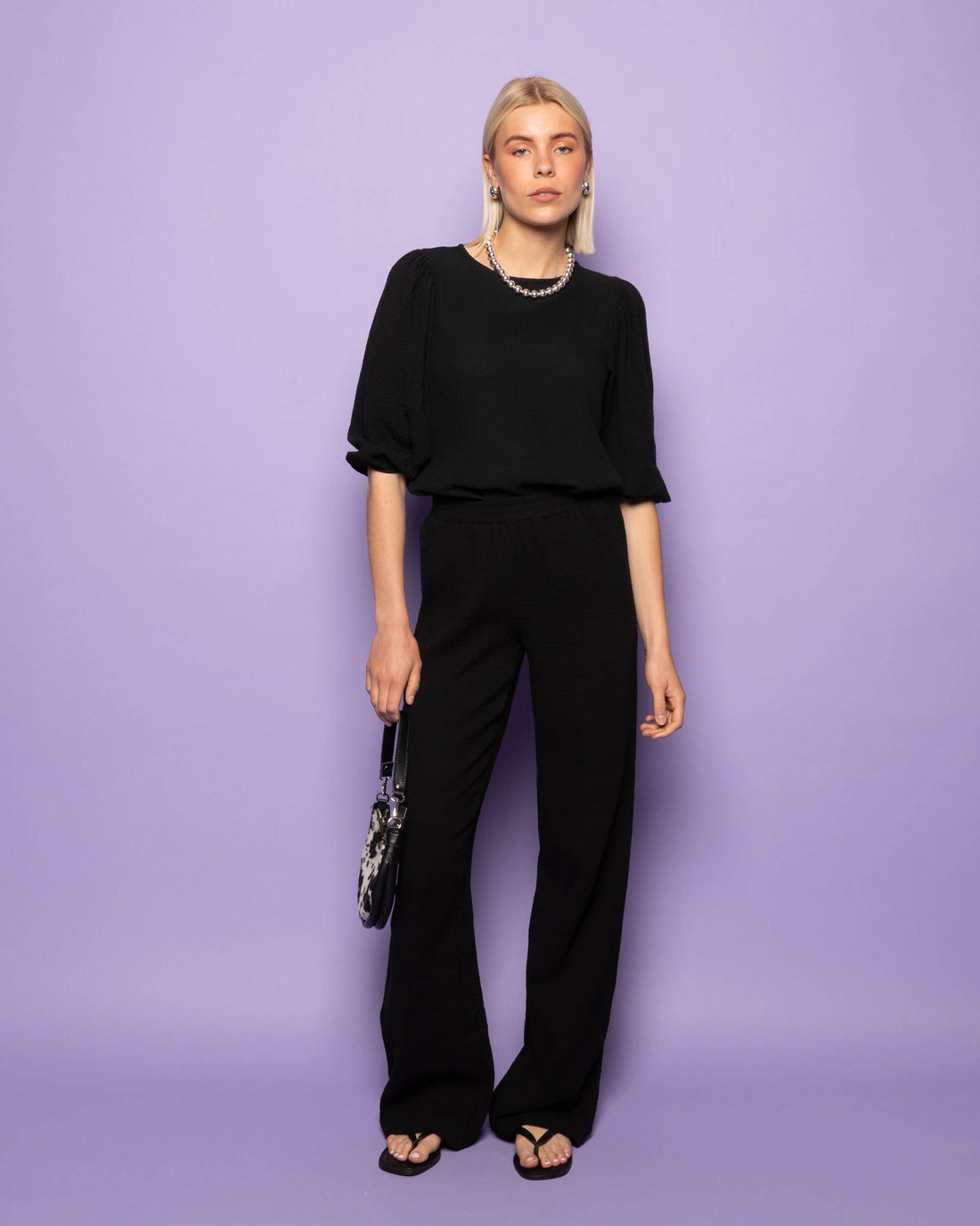 MELODY MOUSSELINE STRAIGHT LEG PANTS PETITE ZWART