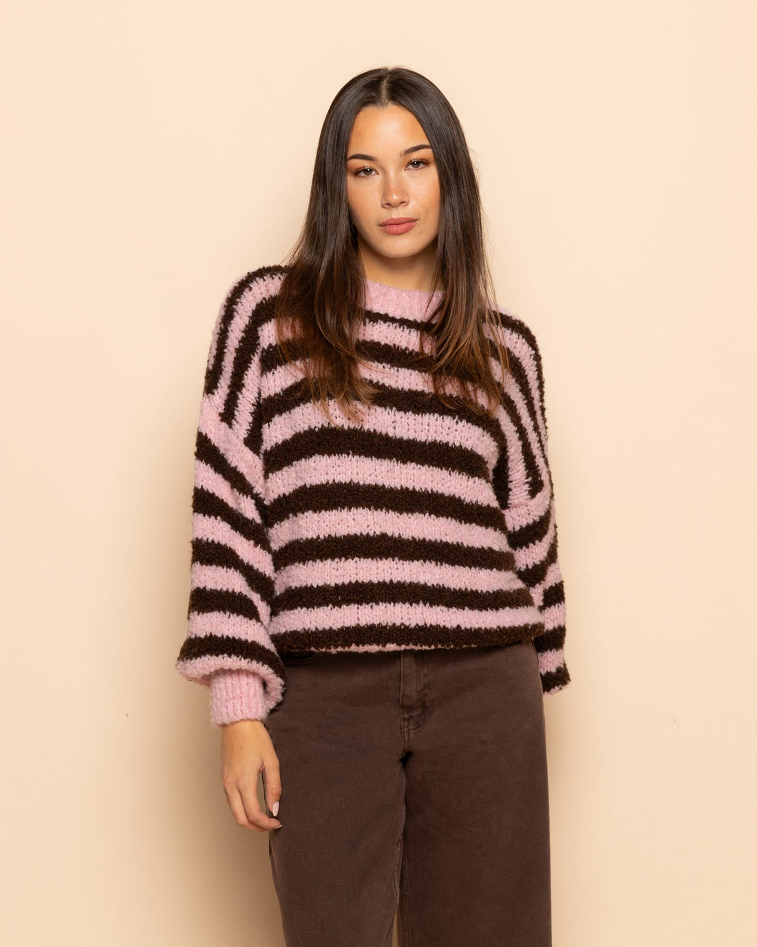 LUCIA BOUCLE STRIPE KNIT ROZE
