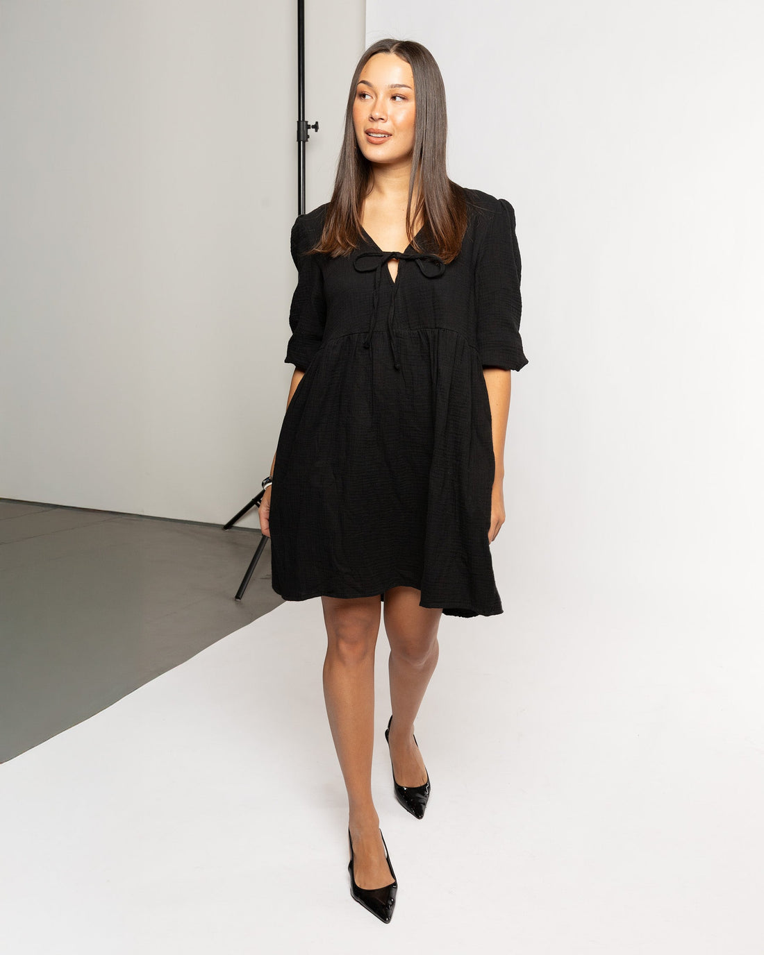 SAMMY MOUSSELINE BOW DRESS ZWART