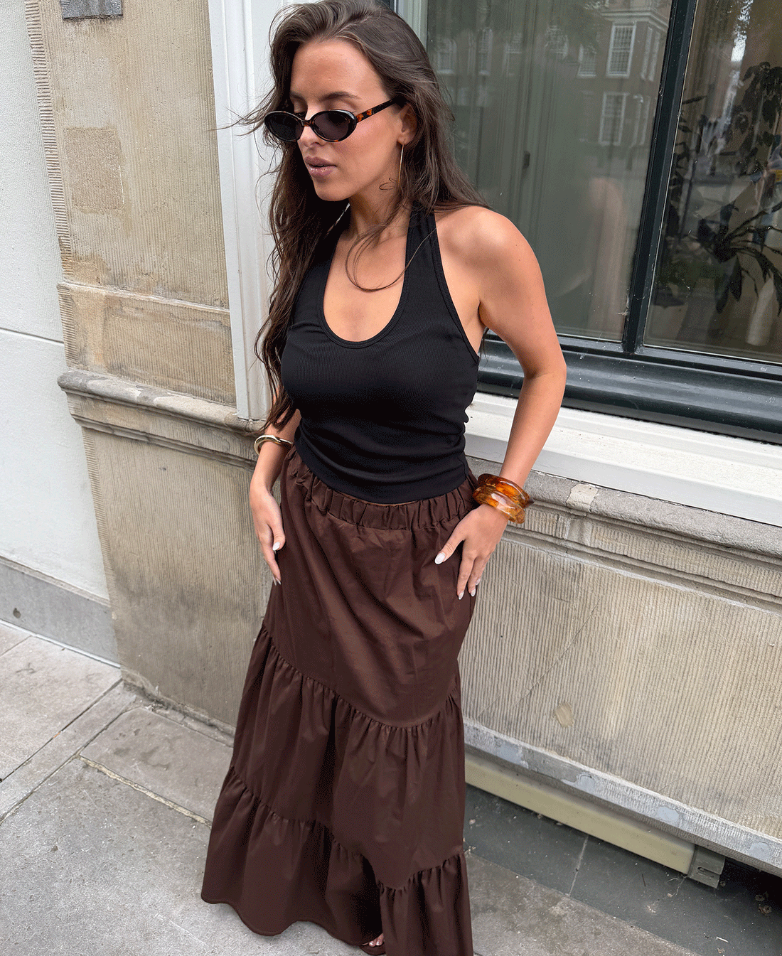 COTTON MAXI SKIRT BRUIN
