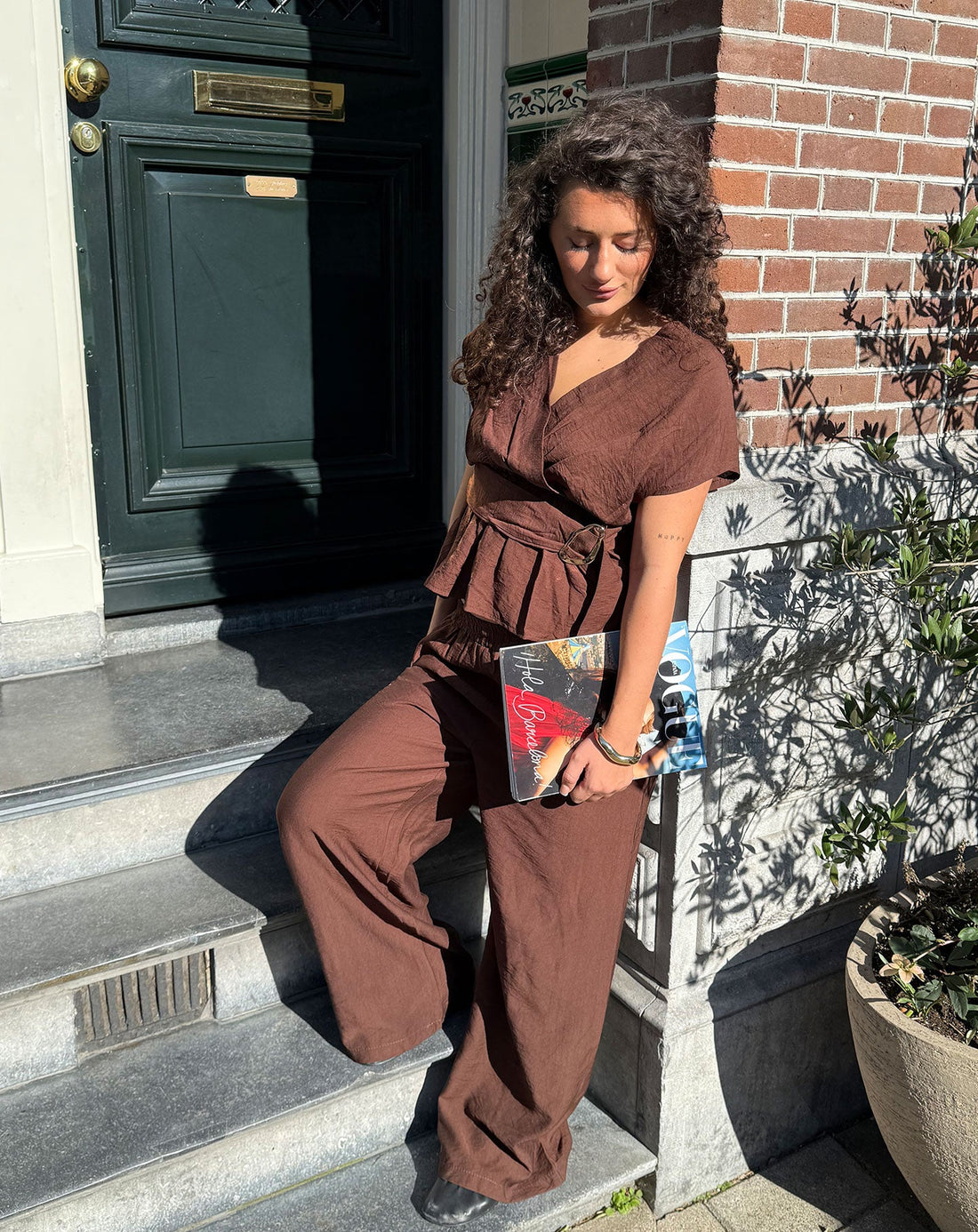 ZAYA VISCOSE STRAIGHT LEG PANTS DONKERBRUIN