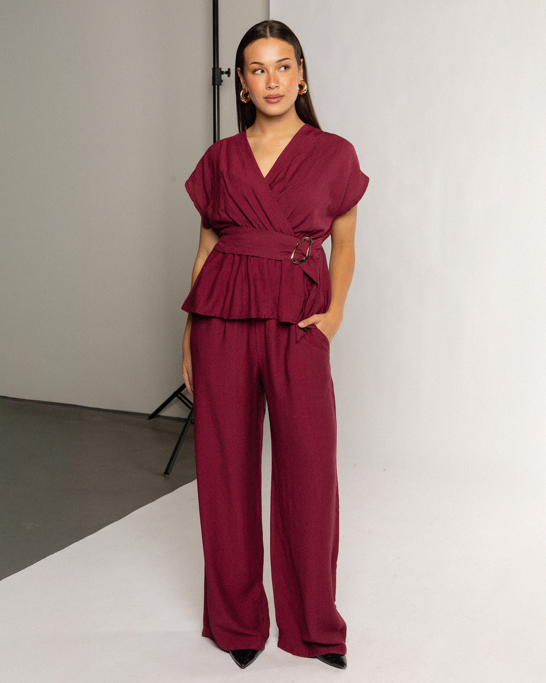 ZAYA VISCOSE STRAIGHT LEG PANTS BURGUNDY