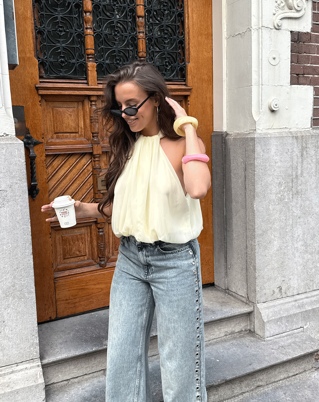 CHIFFON TWISTED HALTER TOP BOTERGEEL