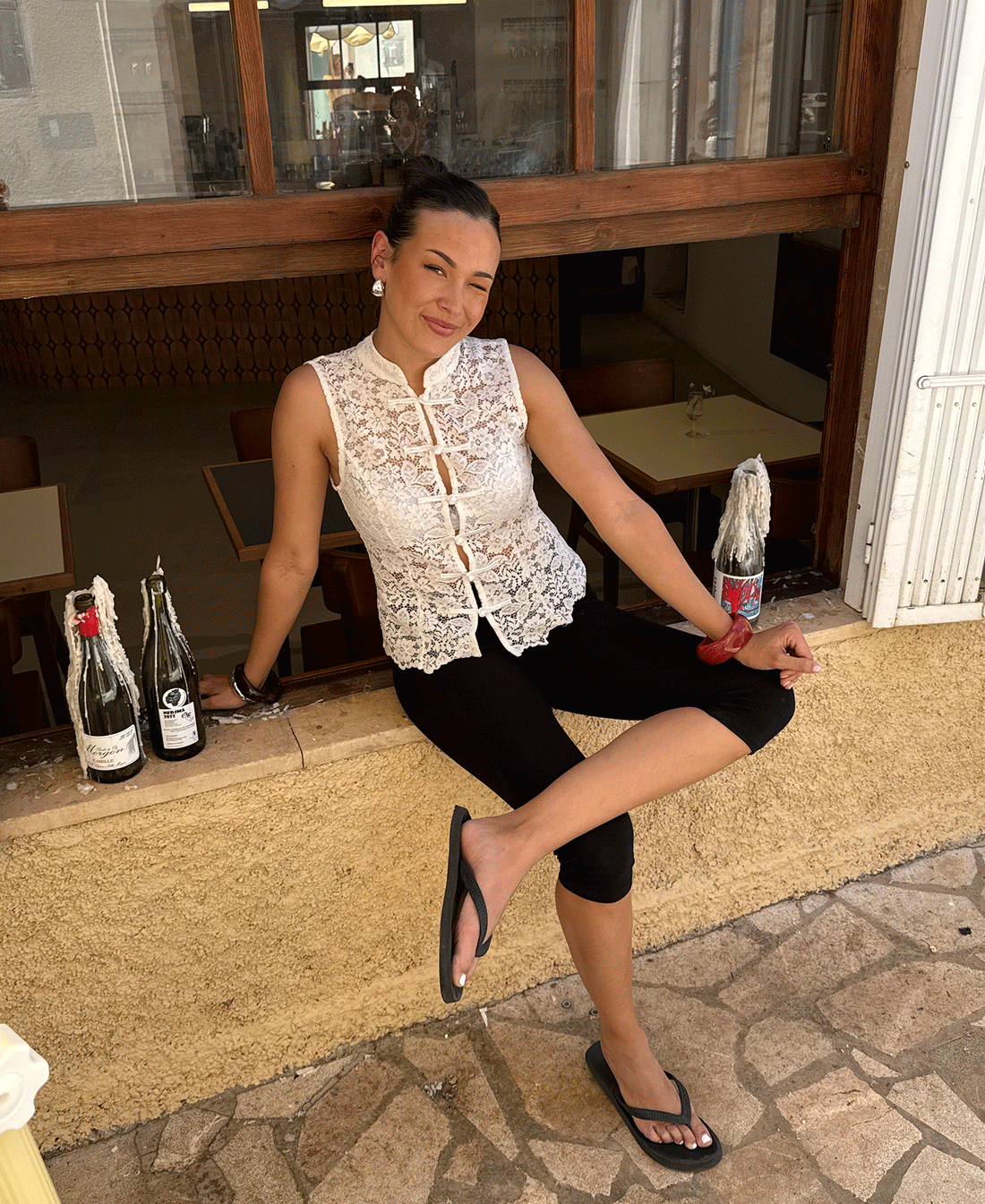 LACE MANDERIN TOP WIT