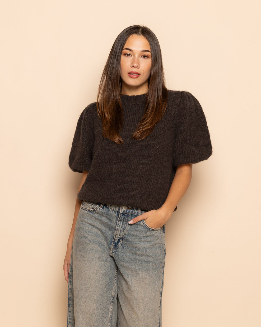 DANI PUFF SLEEVE KNIT BRUIN