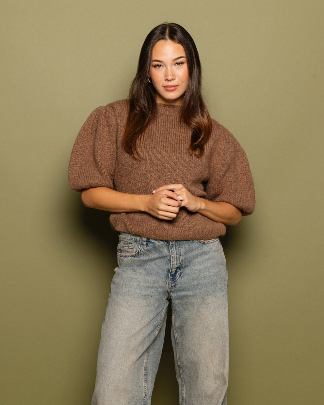 DANI PUFF SLEEVE KNIT LICHTBRUIN