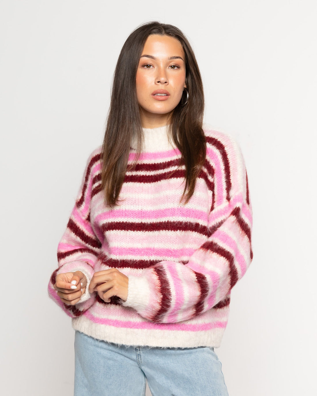 HAIRY STRIPE KNIT ROZE
