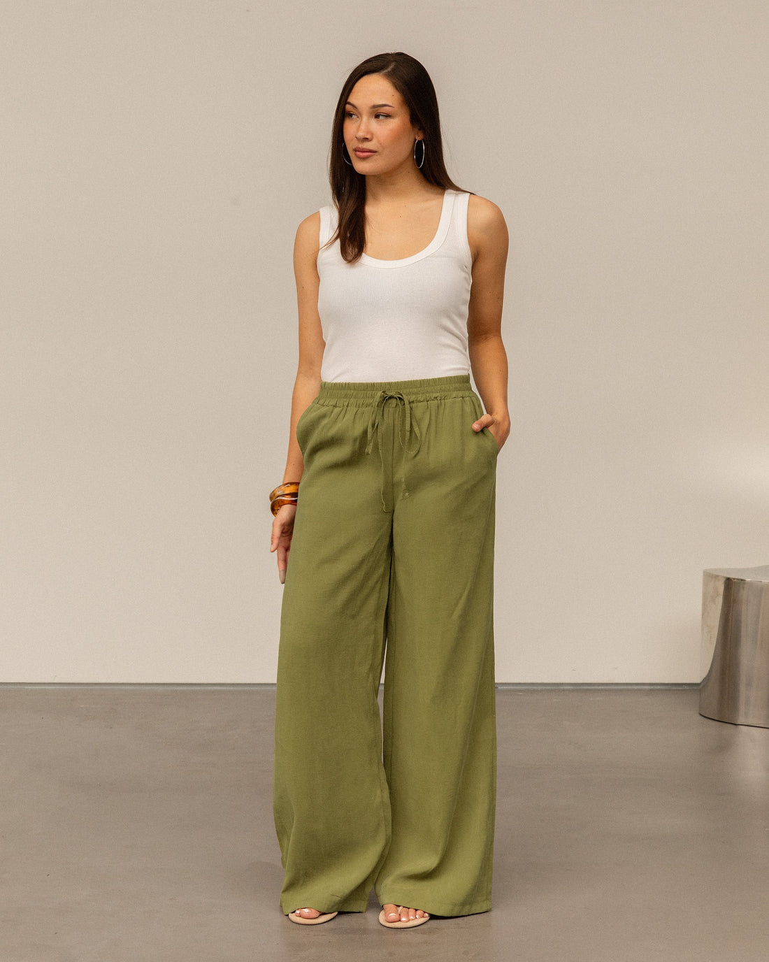 EMMY STRAIGHT LEG PANTS TALL OLIJFGROEN