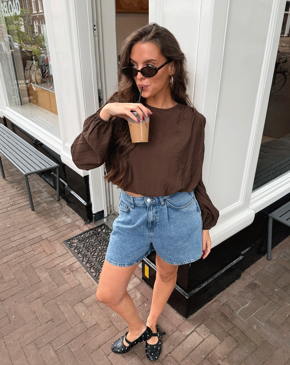 VIVI STRUCTURE LONG SLEEVE TOP DONKERBRUIN