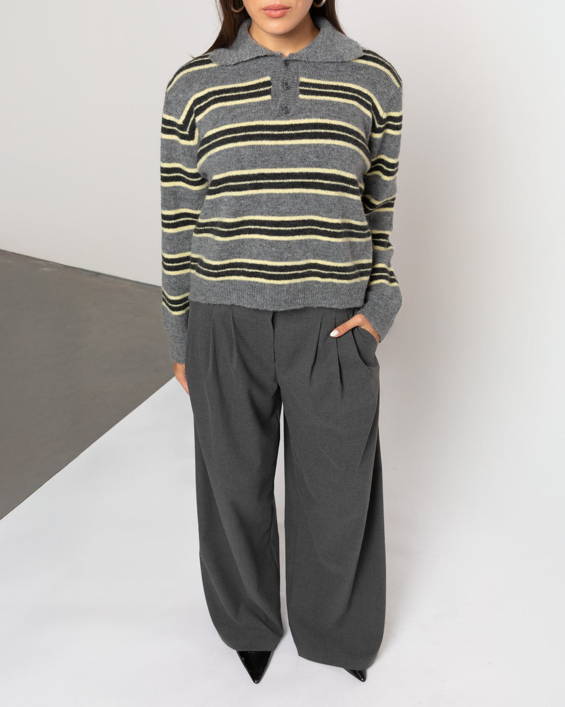 STRIPE KNITTED POLO BOTERGEEL