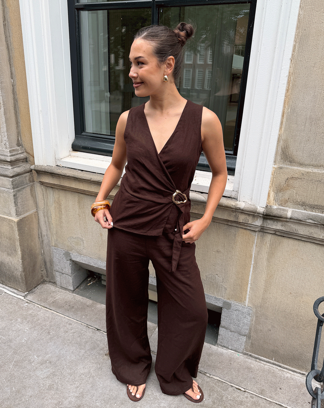 LINDE STRAIGHT LEG PANTS PETITE BRUIN