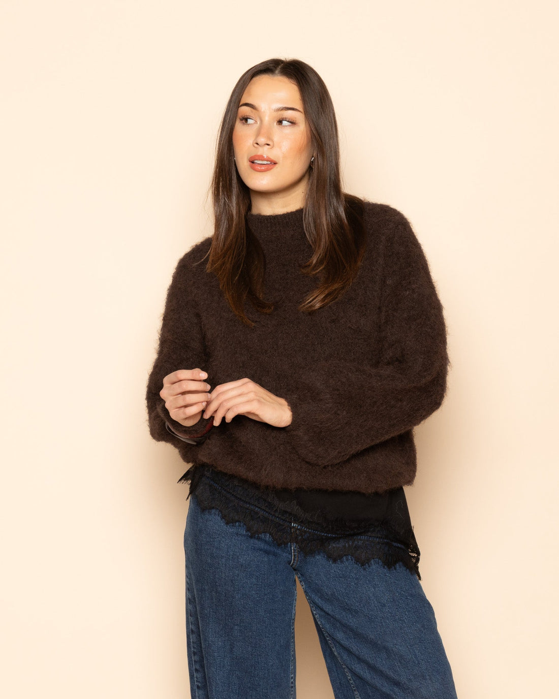 BRUSHED MOHAIR KNIT DONKERBRUIN