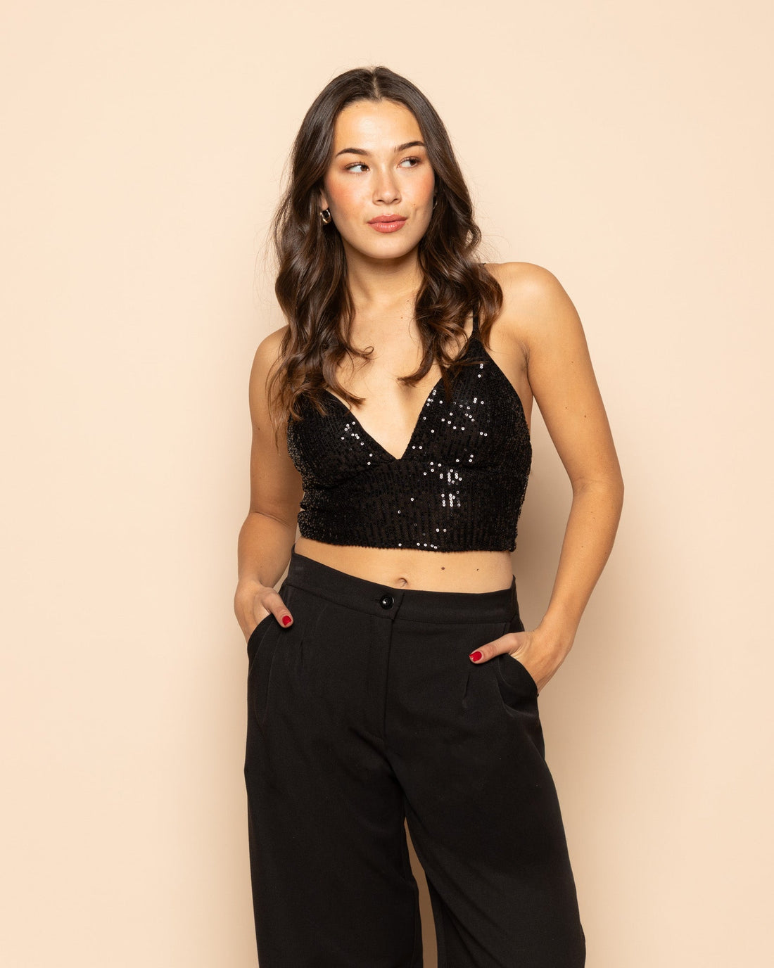 SEQUIN STRAP TOP ZWART