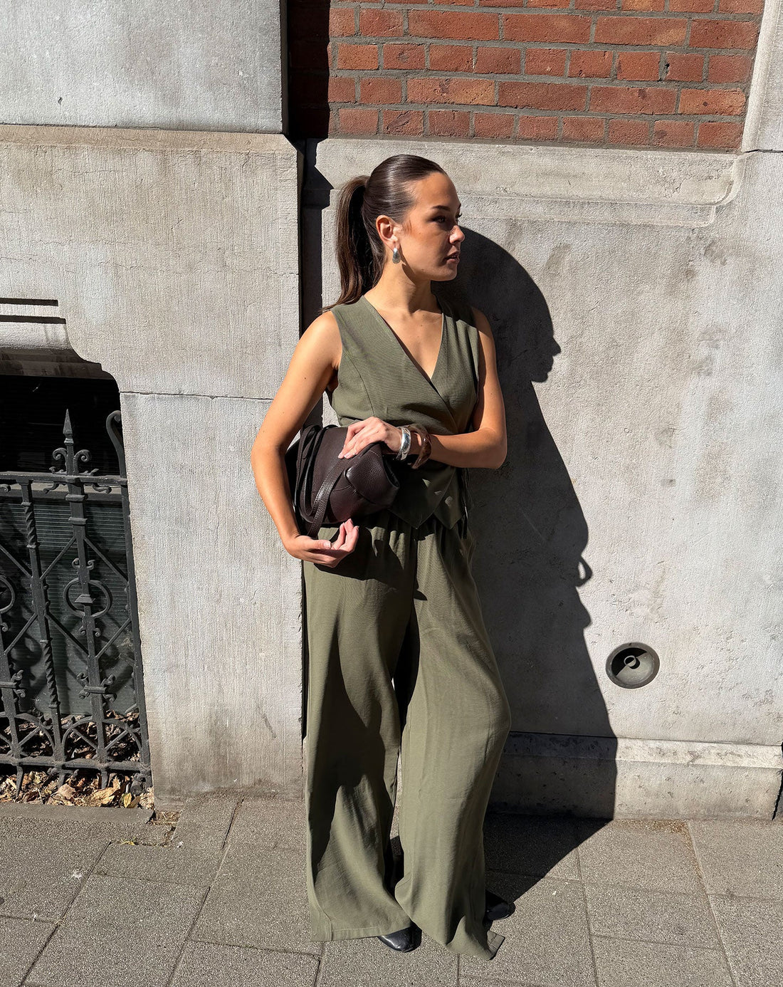 DAVINA VISCOSE SLIT PANTS PETITE LEGERGROEN