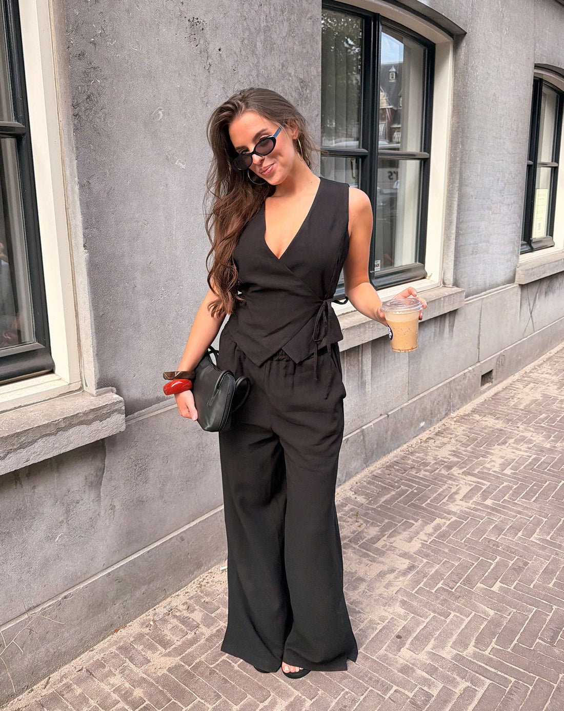 DAVINA VISCOSE SLIT PANTS TALL ZWART