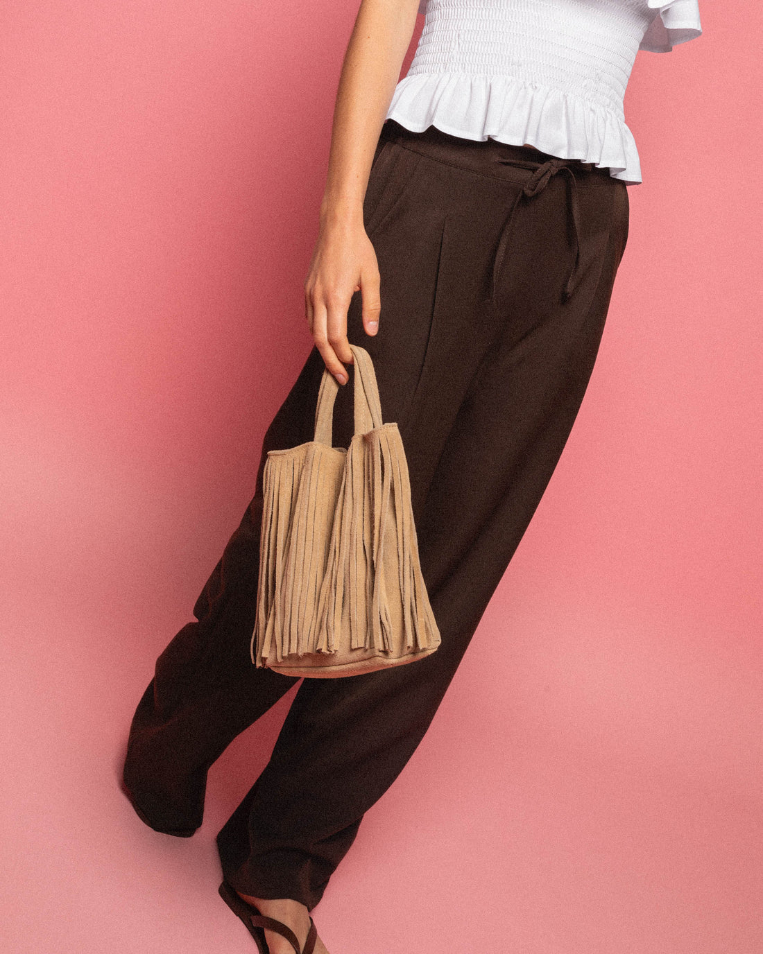 ROMI FRINGE SUEDE BAG BEIGE