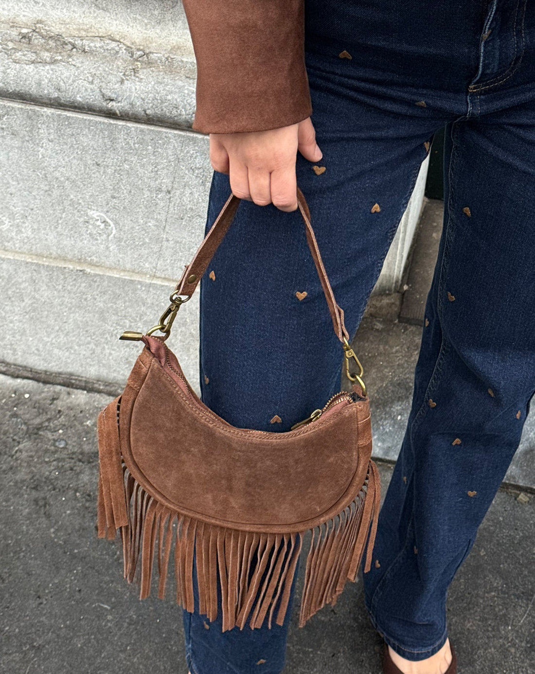 NAOMY FRINGE SUEDE BAG BRUIN