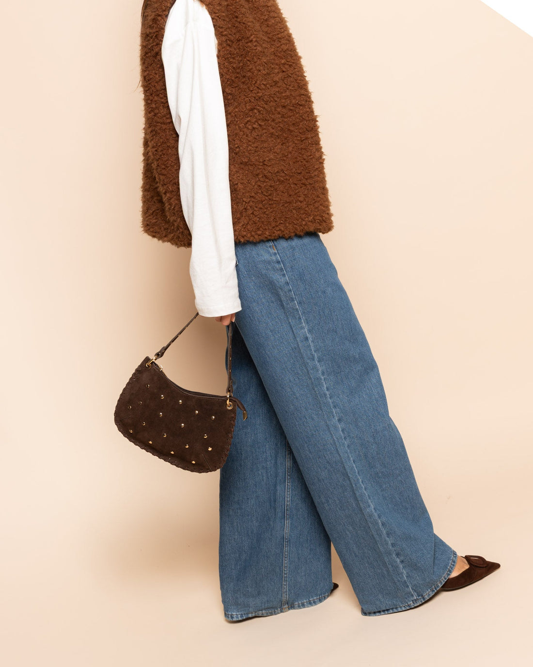 STUD SUEDE BAG DONKERBRUIN