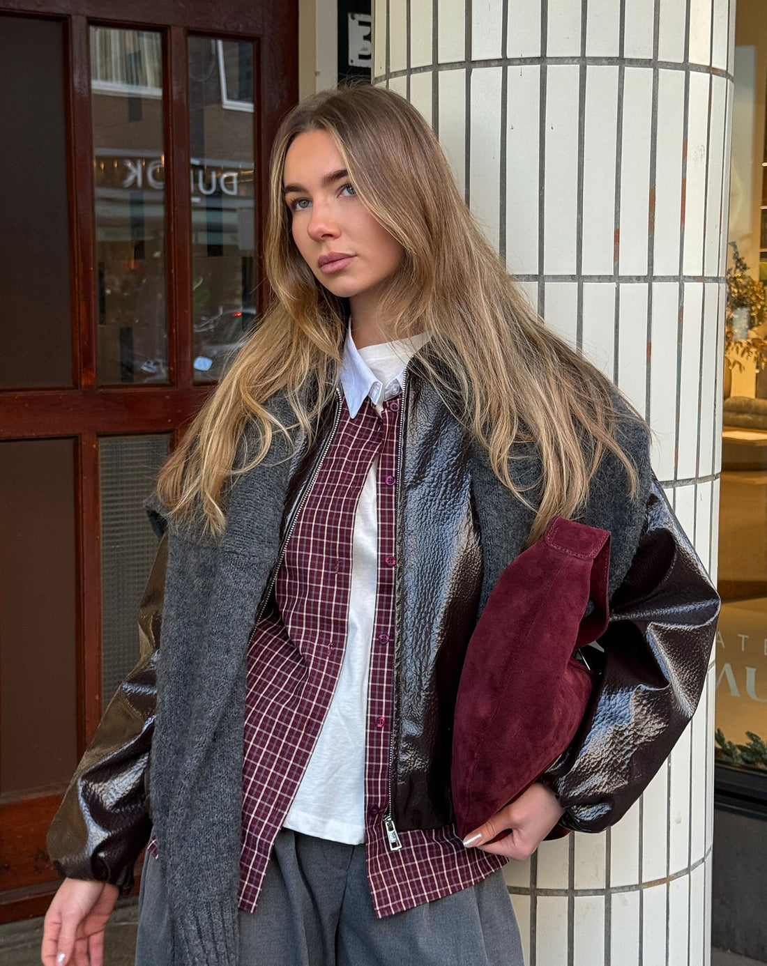 LIZ PU BALLOON JACKET BRUIN