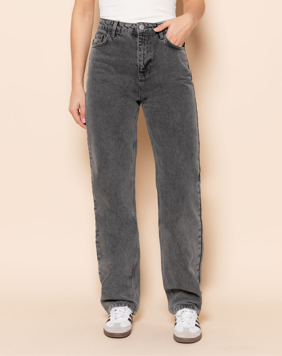 DENIM STRAIGHT LEG JEANS GRIJS