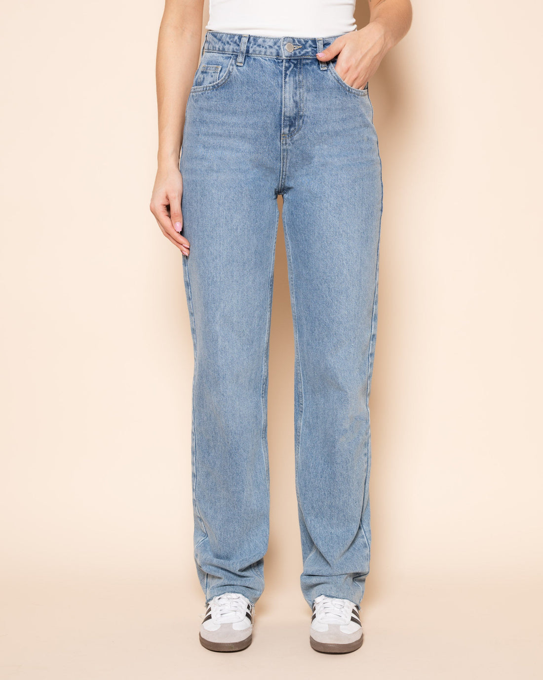 DENIM STRAIGHT LEG JEANS MID BLAUW