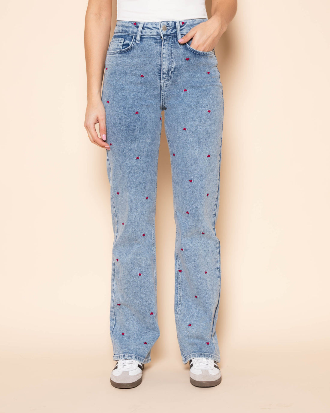 HEART BOOTCUT JEANS BURGUNDY