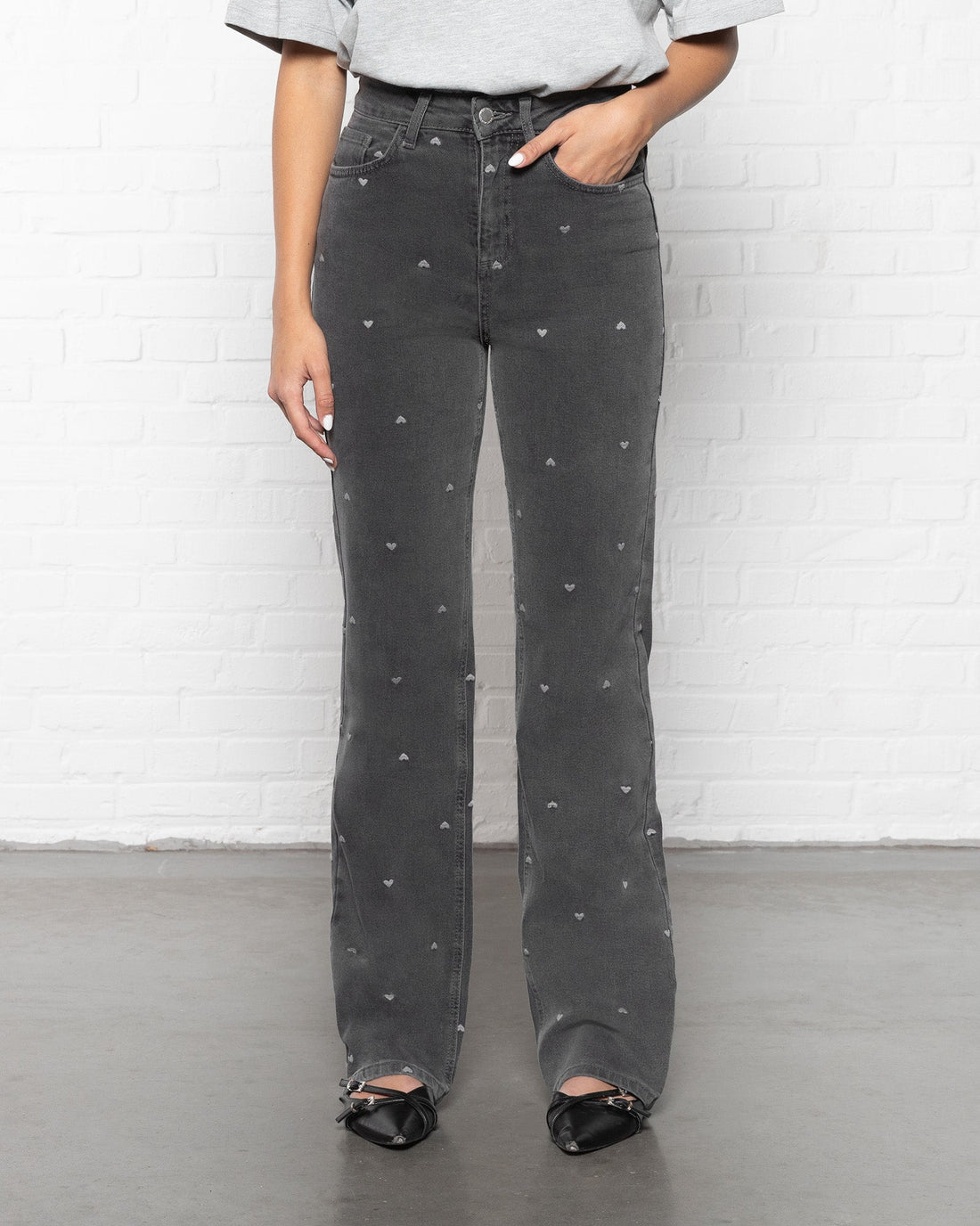 HEART BOOTCUT JEANS LICHTGRIJS
