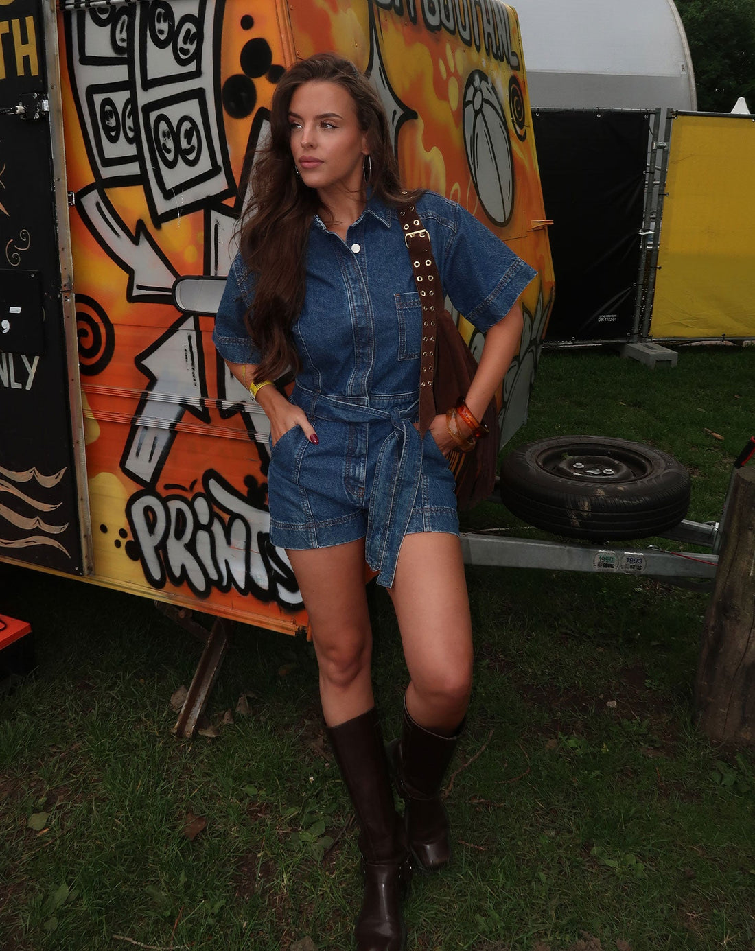 DENIM BELTED PLAYSUIT DONKERBLAUW