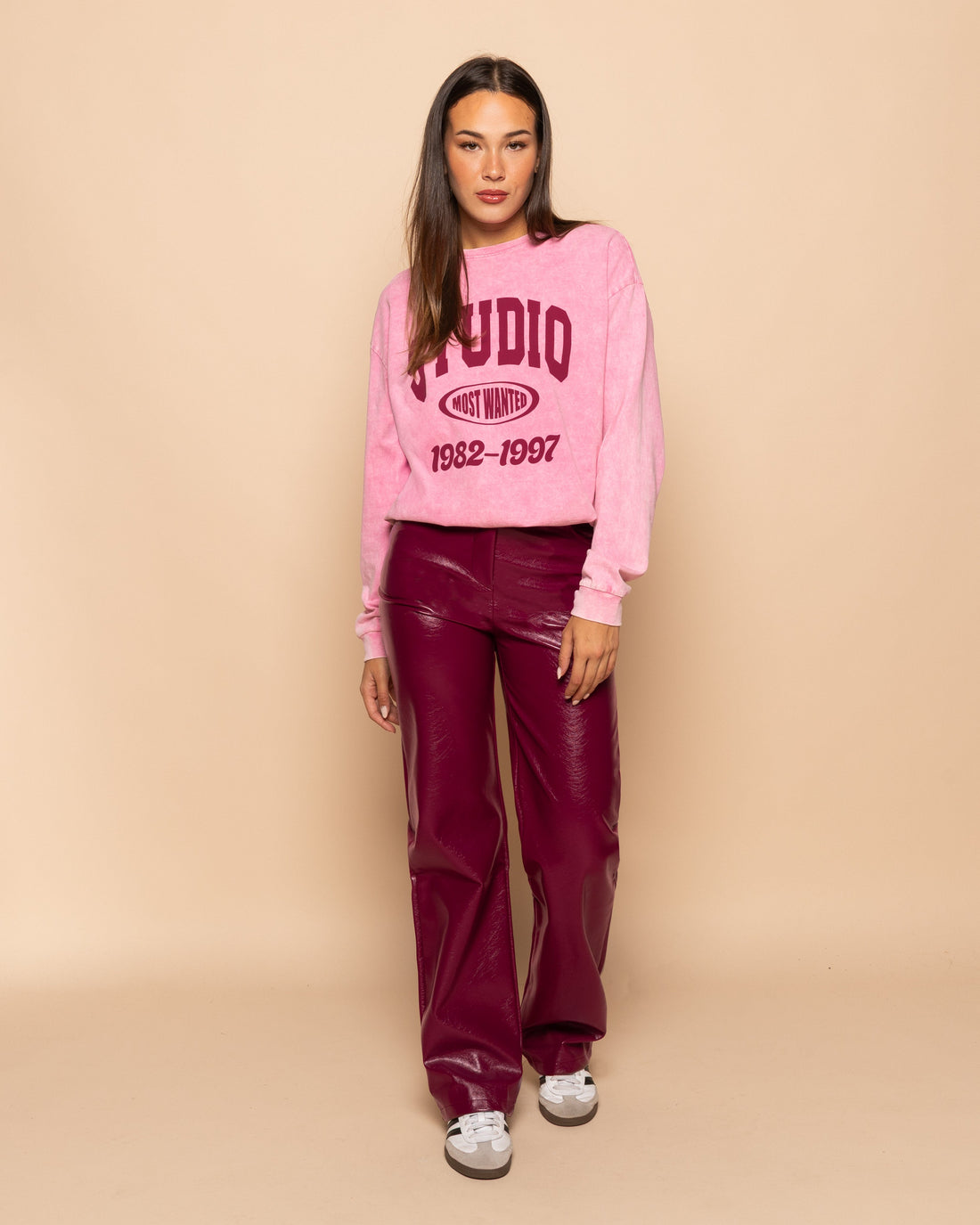 LIQUID LEATHER STRAIGHT LEG PANTS BURGUNDY