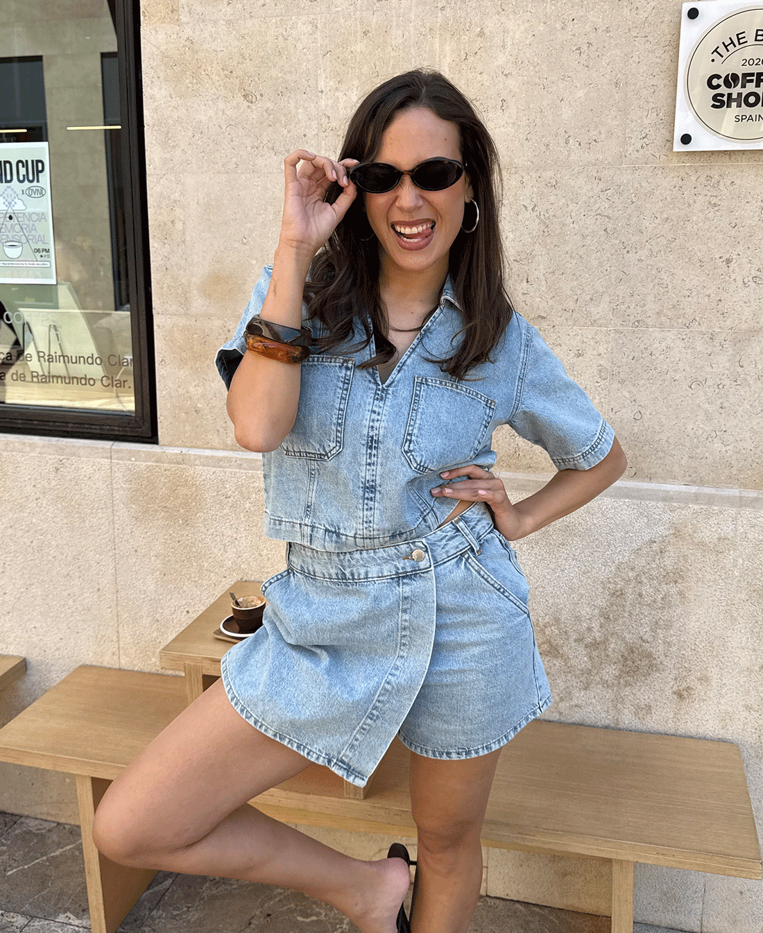 NORE DENIM TOP LICHTBLAUW