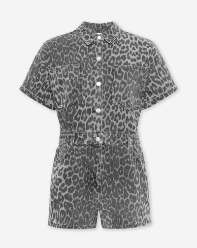 LEOPARD DENIM PLAYSUIT GRIJS
