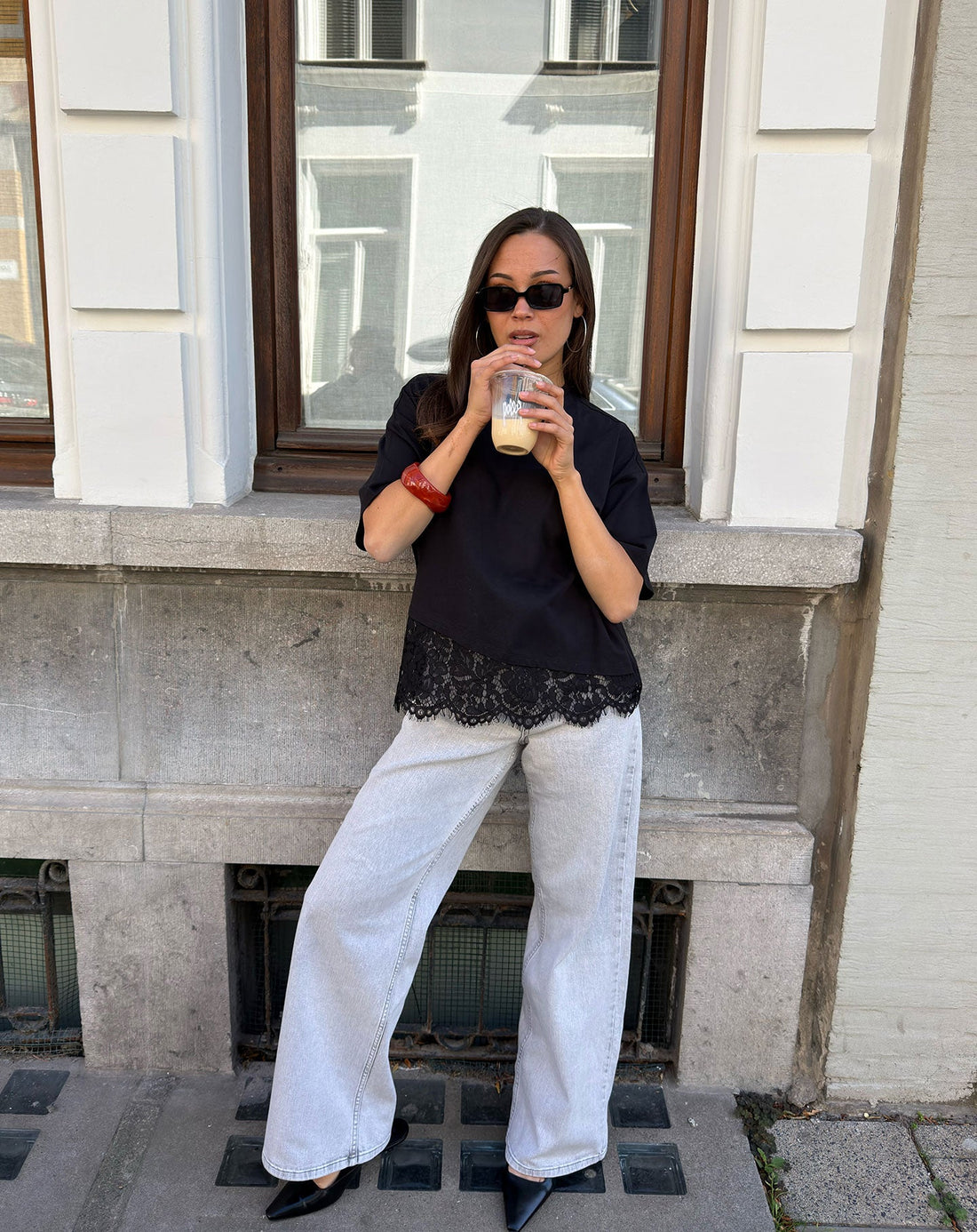 COMFORT WIDE LEG JEANS LICHTGRIJS