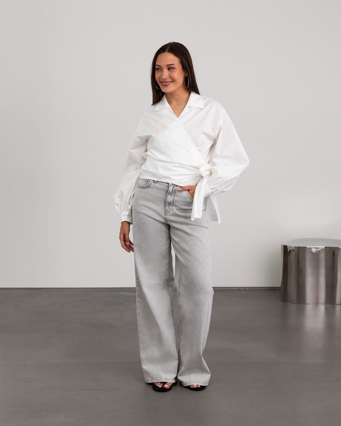 POPLIN WRAP KNOT BLOUSE WIT