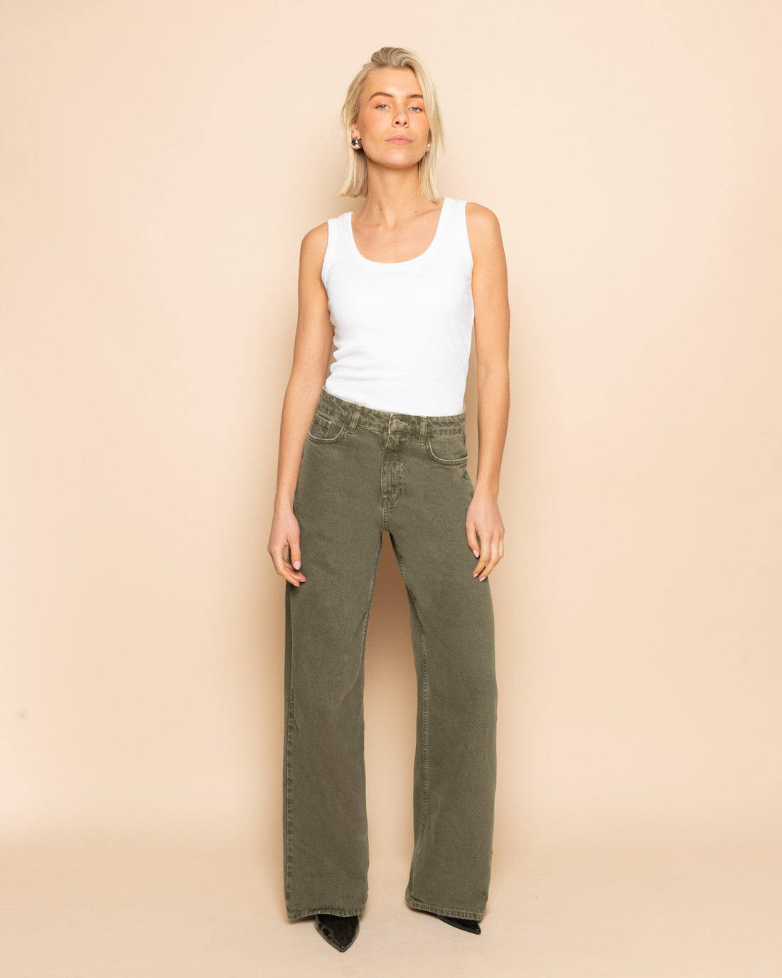 SIERRA WIDE LEG JEANS OLIJFGROEN