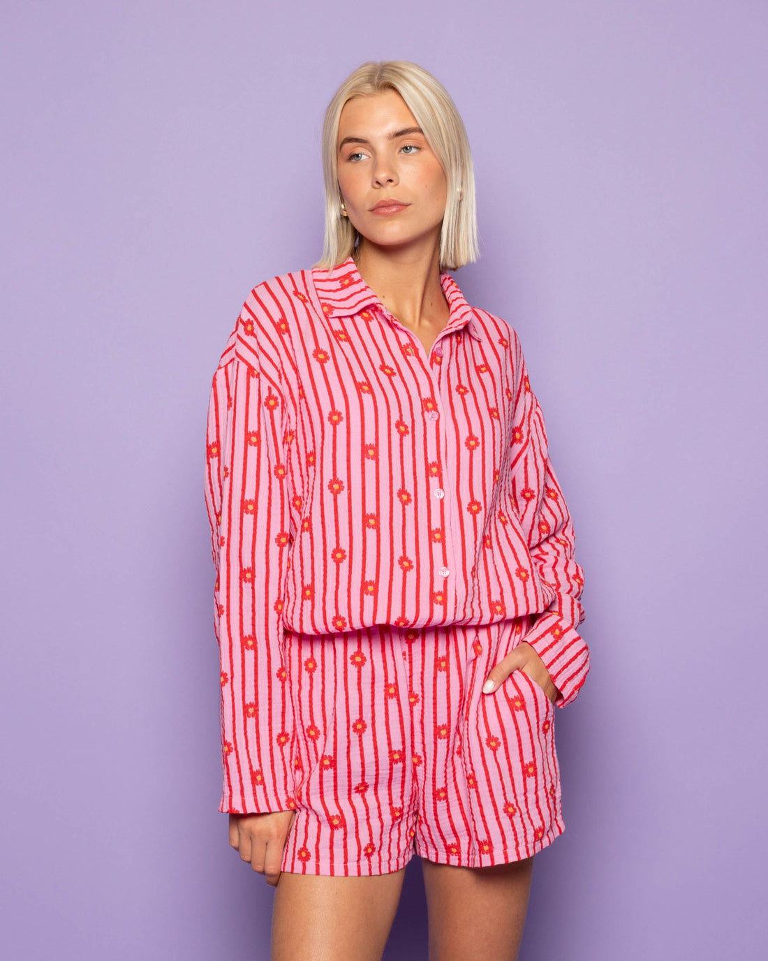 FLOWER STRIPE MOUSSELINE SHORTS ROOD