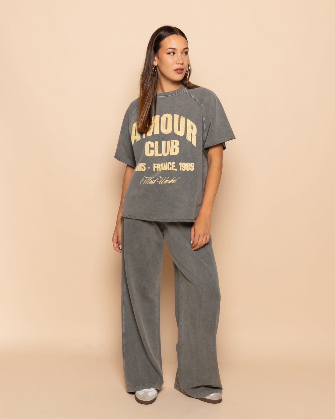 WIDE LEG SWEAT PANTS PETITE ACID GRIJS